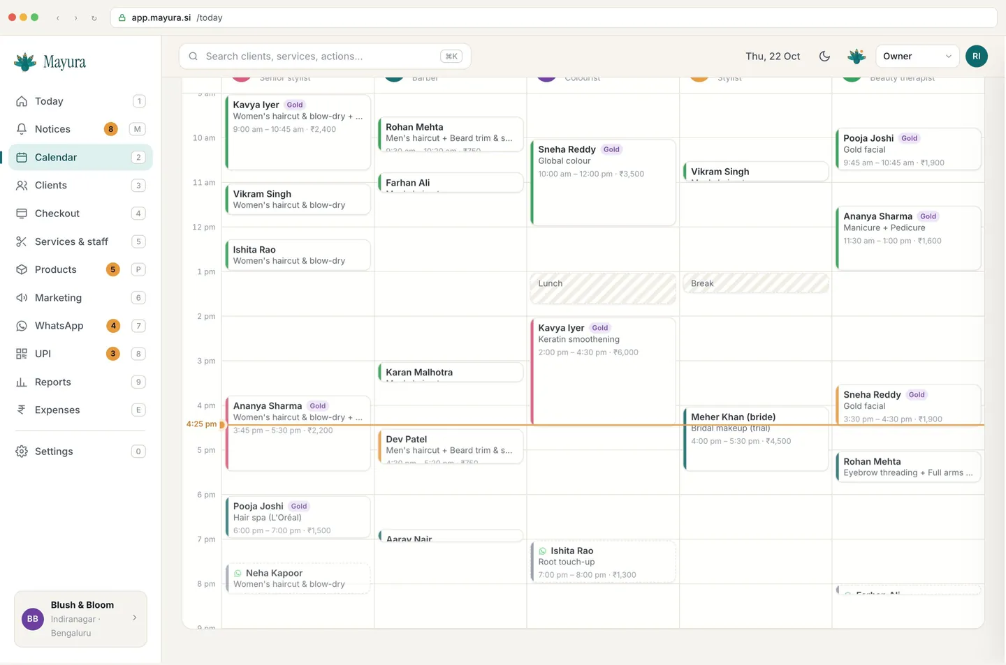 Online booking in the fictional Mayura salon